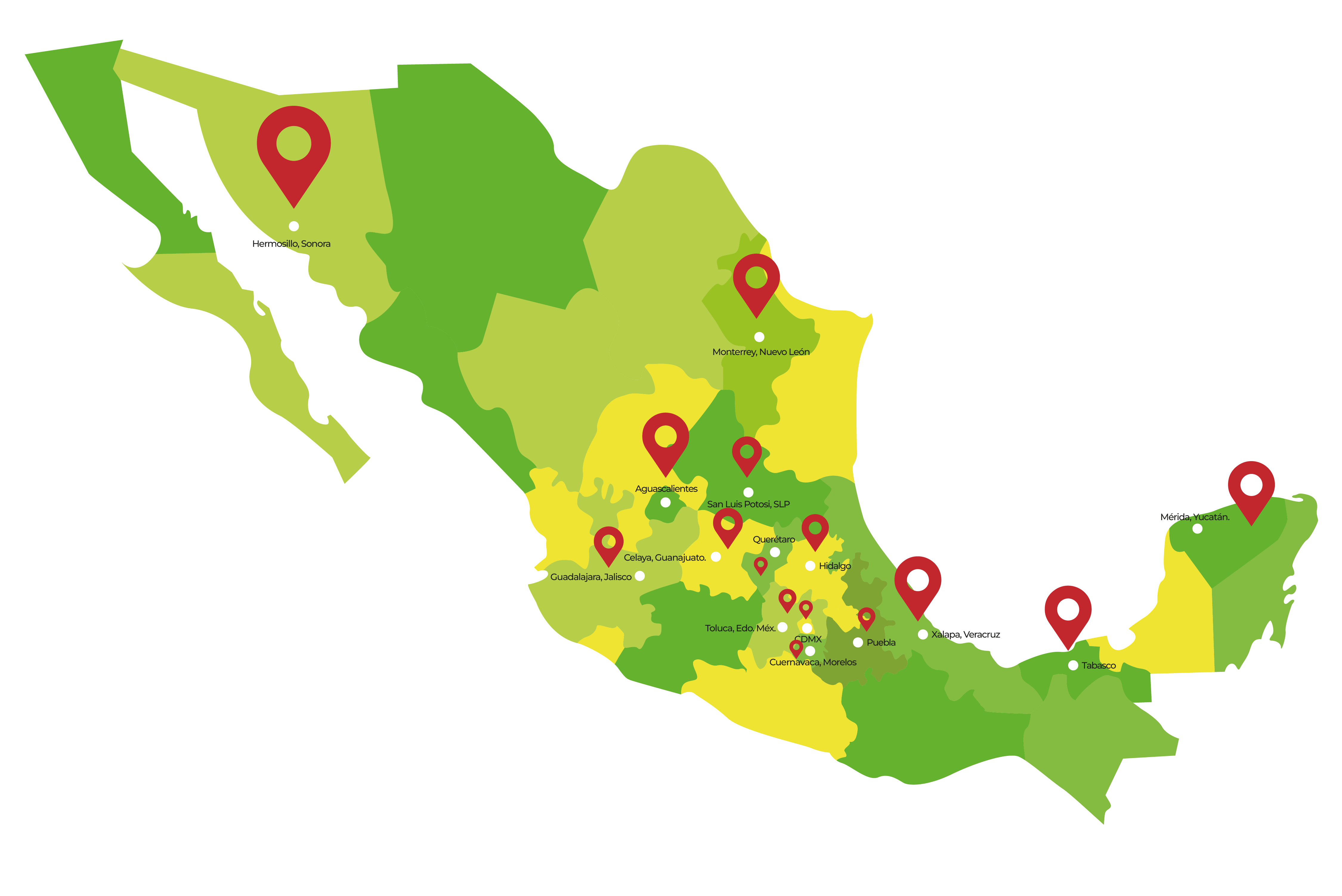 Mapa de México con ubicaciones